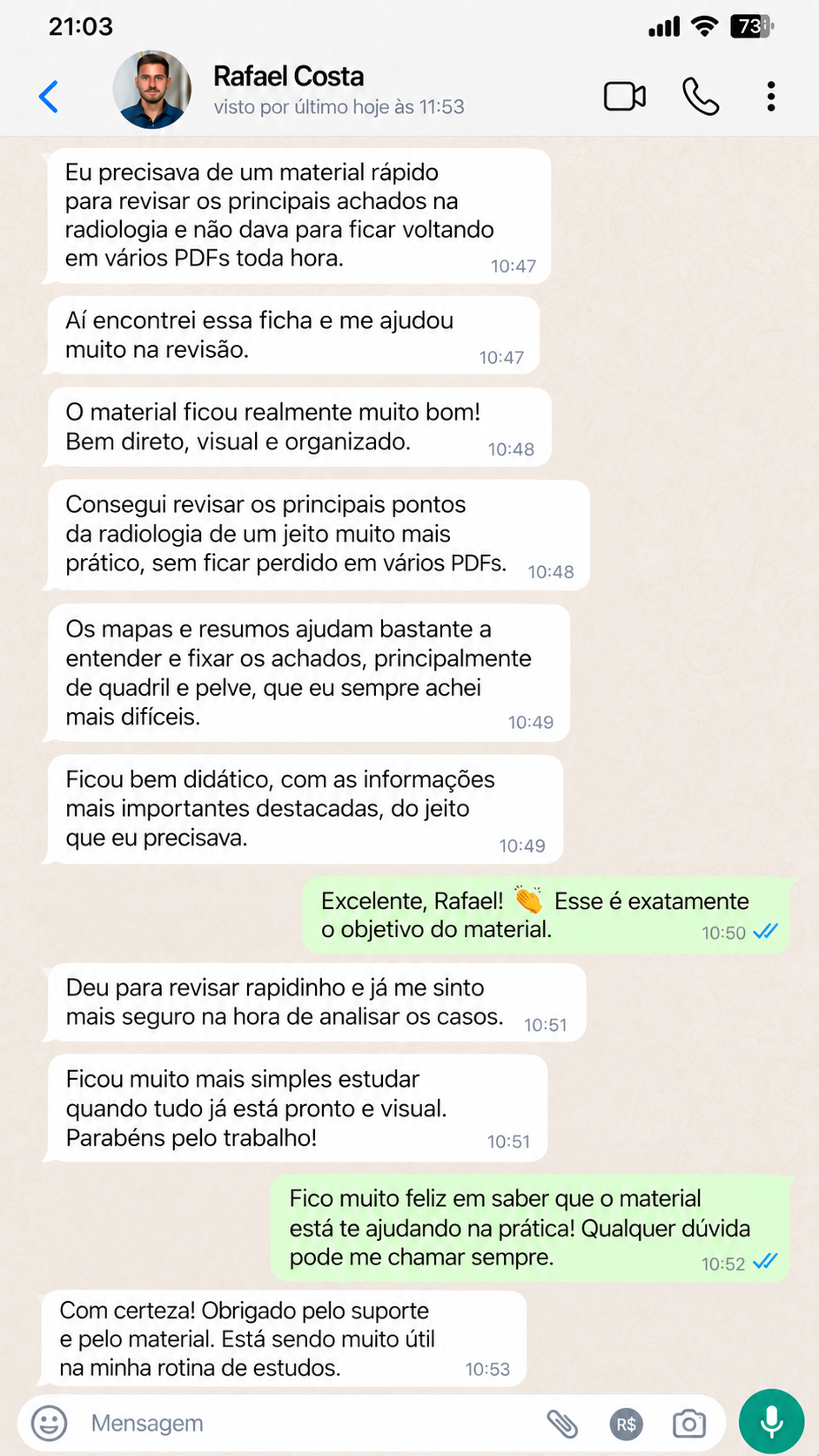 Depoimento de Rafael Costa no WhatsApp