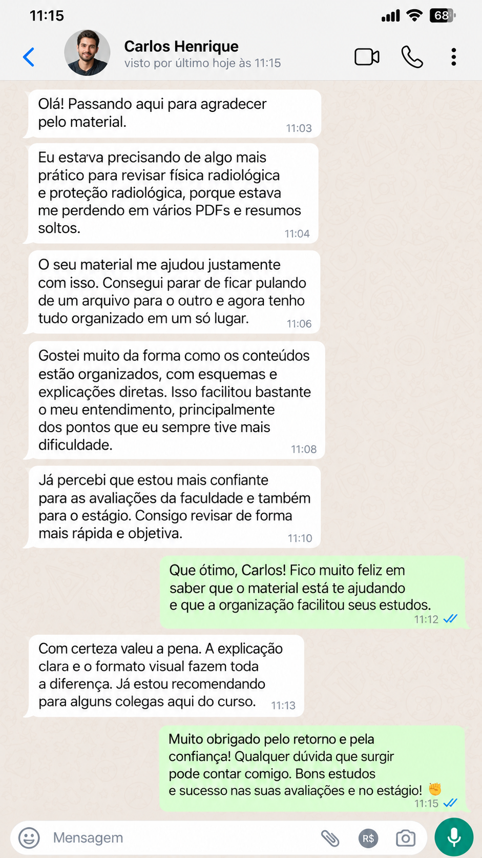 Depoimento de Camila Ribeiro no WhatsApp